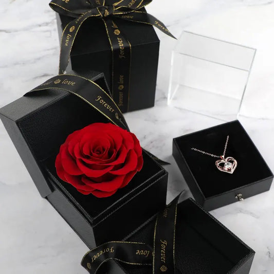 Eternal Rose Preserved Flower Proposal Jewelry Box Earrings Necklace Storage Case Forever Love Wedding Christmas Valentines Gift