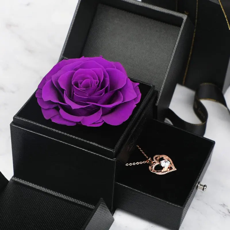 Eternal Rose Preserved Flower Proposal Jewelry Box Earrings Necklace Storage Case Forever Love Wedding Christmas Valentines Gift